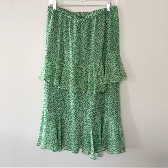 Who What Wear tiered ruffle midi skirt floral chiffon green - Picture 2 of 6